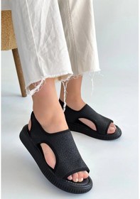 Resim Biçomi Wayi Siyah Hasır Cilt Sandalet Çok Renkli 