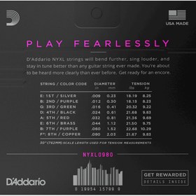 Resim D'Addario NYXL0980 NYXL Nickel 8 Telli Elektro Gitar Teli - Super Light (9-80) 