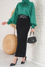 Resim CNG MODA Bel Lastikli Likralı Kalem Etek Siyah 