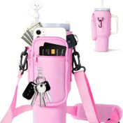 Resim 40oz Termos Bardağı İçin Telefon Cebi Olan Su Şişesi Taşıma Çantası, Ayarlanabilir Omuz Askılı Okul, Dış Mekan, Tırmanış ve Yurt Kullanımı İçin Su Şişesi Taşıyıcı Çanta (Su Şişesi Dahil Değildir) 