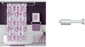 Resim Banyo Duş Perdesi 4954 Pembe 110x200 Perde Borusu Askı Aparatı 90x130 Hediyeli 