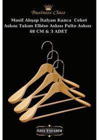 Resim Elbise Askısı Business Class 48 Cm Krom İtalyan Kanca Masif Ahşap Palto Ceket Askısı 3 Adet Diğer 