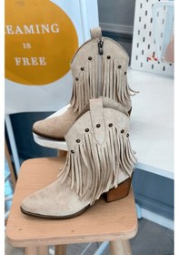 Resim St147 Model 5 CM Topuklu Püskül Detaylı Western Bot Ten.Süet Ten Rengi 