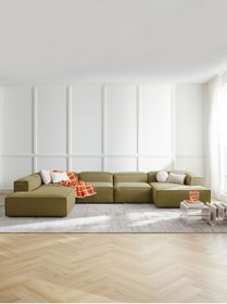 Resim S Home Design Concept 5 Modül Pofidik Modüler Kanepe Xl Köşe Koltuk Takımı Sol Köşe, Keten Yağ Yeşili 370 Cm 