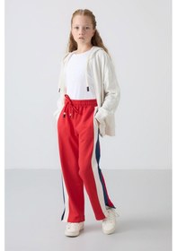 Resim Tommy Life Açık Kırmızı Yırtmaç Detaylı Cepli Geniş Paça Kız Çocuk Eşofman Alt - 75141 Açık Kırmızı 