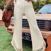 Resim Kadınlar İçin Hafif Flare Paça Pantolon - Tek Renk Minimal Tasarım, Makinede Yıkanabilir Her Mevsim Kullanışlı Günlük ve Şık Kıyafet, Yazlık Giysi, Süs Püskül Detaylı, Tatil Stili, Kolay Bakım, Şık Kadın Pantolonu 