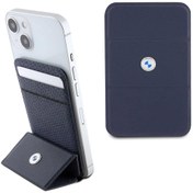 Resim BMW Orjinal Lisanslı Magsafe Şarj Özellikli Metal Logolu Standlı Kartlık Lacivert 