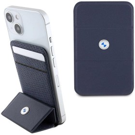 Resim BMW Orjinal Lisanslı Magsafe Şarj Özellikli Metal Logolu Standlı Kartlık Lacivert 