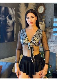 Resim Kayahan Collection Parlak Göğüsten Bağlamalı Kadın Şort Etekli Takım 