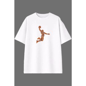 Resim Vsrn Basketbol Figürleri Tasarım Ön Baskılı Beyaz Oversize T Shirt 