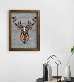 Resim Bk Home Geyik Tasarımlı Doğal Masif Ahşap Çerçeveli Tablo 45X65Cm (551089955) 