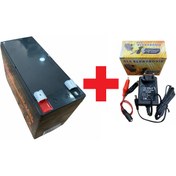 Resim ATAELEKTRONİK 12 Volt 9 Amper Kuru Tip Akü 12v 9ah + 12 Volt Aküler Için Maşalı Kablolu Şarj Cihazı Şarz Set 1a 