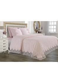 Resim Fransız Güpürlü Çeyizlik Battaniye Takımı Arus Pudra 