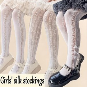 Resim 2 adet/3 adet Kız Çocukları Yaz İnce Dantel Tayt Kalp Mesh Çorap, Dantel Kenarlı Kurdele Tayt, Bebek Kız Çocukları Nefes Alabilen Çoraplar, Gençler İçin Tatlı ve Sevimli Tayt 