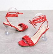 Resim Kırmızı Kadınlar İçin Moda Sandalet Rahat Garip Yüksek Topuklu Ayakkabılar Kadınlar İçin Şeffaf Dantel Up Yaz Sandalet Artı Boyutu Kırmızı 
