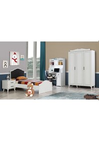 Resim Melis Genç Odası, Dolap Karyola Çalışma Masası Şifonyer Komodin Beyaz 