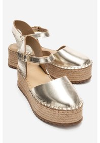 Resim Luvishoes Viba Altın Hakiki Deri Kadın Hasır Dolgu Taban Sandalet Altın 