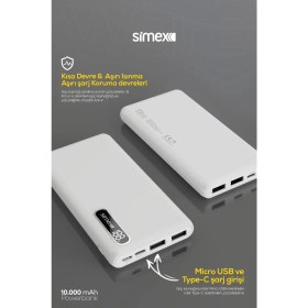 Resim Simex Powerbank S-27 Ware 10000MAH Beyaz Lithium-Ion Piller ile Aşırı Isınmaya Karşı Koruma 