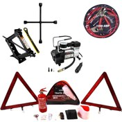 Resim BASİCT Acil Yol Yardım Seti | Kriko + Kompresör + Takviye Kablosu + Trafik Seti + Bijon Anahtarı 