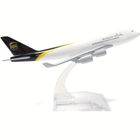 Resim NUOTIE Boeing 747 UPS Jumbo Uçak Modeli - 14.99 cm Siyah ve Beyaz Metal Döküm Uçak, Şeffaf Ekran Standı ile, Koleksiyon ve Hediye için İdeal 