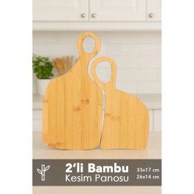 Resim Meleni Home 2'li Bambu Kesme Tahtası - Servis Sunum Tahtası Kesim Panosu Dekoratif Sunumluk 