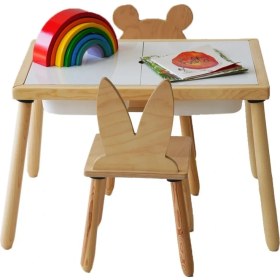 Resim Wood & Joy Doğal Ahşap Duyusal Çocuk Aktivite Masası Oyun Masası ve Çocuk Çalışma Masası 2 Sandalye Seti 