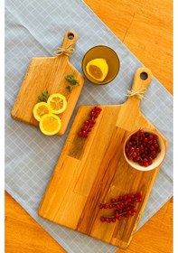 Resim Freya 2 Li Doğal Ahşap Kayın Ağacı Kesme Ve Sunum Tahtası Seti 