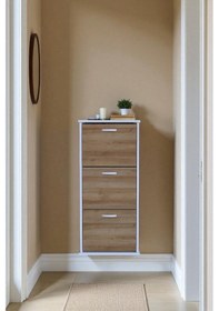 Resim Eliusta Soren 3 Düşer Kapaklı 52 Cm Meşe Ayakkabılık 52x114x26 Cm Asma 6 Bölmeli Ayakkabılık Meşe 