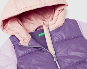 Resim Benetton Bebek Mor-Pembe Kapüşonlu Kışlık Mont - Logo Detaylı - 5-6 Yaş 