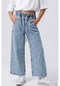 Resim Breeze Kız Çocuk Jean Pantolon Bağcıklı Bel Kısmı Lastikli 7-12 Yaş, Açık Mavi 