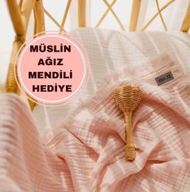 Resim ZEYPBA % 100 Pamuk 4 Katlı Müslin Örtü Pudra 110x110 cm (Bebek & Çocuk İçin) Püsküllü 
