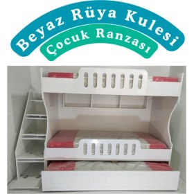 Resim Mürsel Mobilya Mdf 3 Kişilik Beyaz Rüya Kulesi Çocuk Ranzası 