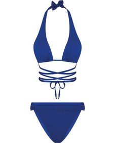 Resim Bonesta Chandra Üçgen Bağlamalı Büzgü Detaylı Saks Bikini Takımı Saks Mavi 