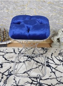 Resim Zafir Kare Krom Kaplama Mavi Puf & Bench - Puf Oturak - Bench - Ayak Ucu Oturak - Tabure - Makyaj Oturak Mavi 