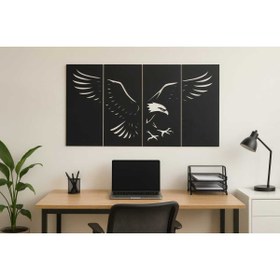 Resim lexi Beşiktaşlılara Özel Kartal Duvar Dekoru Siyah 4 Parça | Modern Pleksi Panel Tablo 96x54 cm 