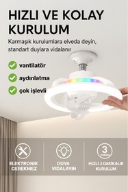 Resim HOT POWER 360° Dönebilen E27 Tavan Vantilatörü Ampul LED Işık Uzaktan Kumandalı RGB Renkli Kısılabilir Vantila 