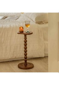 Resim Masif Ahşap Açık Ceviz Renk Tekli Yan Sehpa Doğal Mantar Sehpa 