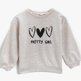 Resim Kız Bebek Kalp Baskılı Sweatshirt Bisiklet Yaka Uzun Kollu Pamuklu 
