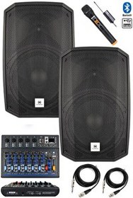 Resim Maxword MAXI-12A-MIXER 12" Aktif Hoparlör Mikser ve Mikrofon Ses Sistemi Seti 2 Adet (1200 W + 1200 W) 