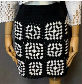 Resim Uretti - Yıldız 7202 - El Örgüsü Siyah Kadın Mini Etek - 36 Siyah - Beyaz 