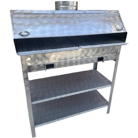Resim Paslanmaz Kömürlü Mangal 40 X 80 Bacalı Kapaklı Barbekü 