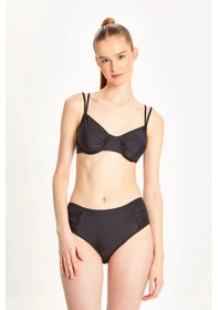 Resim Too Salty Swimwear Kadın Büzgülü Balenli Toparlayıcı Yüksek Bel Bikini Takımı 24s101st Siyah 