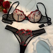 Resim Güzel Çiçek Nakışlı İç Çamaşırı Seti, Dikişsiz, Tek Katmanlı İnce Sütyen ve Fileli Üçgen Külotlu, Yarı Şeffaf Çekici Sütyen ve Külotlu, Kadın Sütyen Seti. 