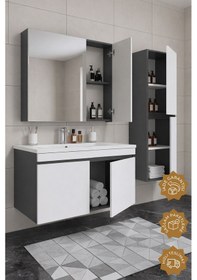 Resim Teta Home Tokyo 100 Cm Mdf Banyo Dolabı Seti + Boy Dolabı Antrasit - Beyaz 