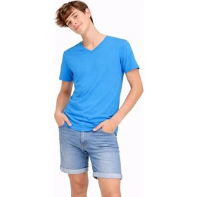 Resim Genç Erkek Çocuk V Yaka Tişört Model - Açık Mavi 