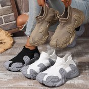 Resim Kadınlar için Kayma Önleyici Yastıklı Tabanlı Rahat Spor Ayakkabılar - Nefes Alabilen Kumaş ve Mikrofiber Üst, İç/Dış Mekan Kullanımı İçin Her Mevsim Konforu (Bej/Siyah/Beyaz) | Esnek Ayakkabılar | Yumuşak Dokulu Kadın Spor Ayakkabıları 