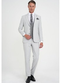 Resim Efor Slim Fit Fleto Cep Pötikare Desenli Yelekli Gri Takım Elbise Tk 922 Gri 