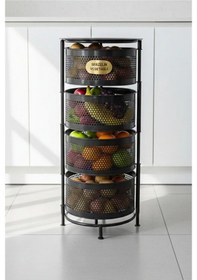 Resim 4 Katlı Tepsili Metal Sebzelik Açılır Metal Patates Soğan Meyvelik Sepeti Rafı Siyah Siyah 