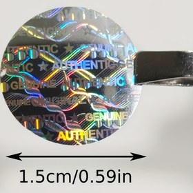 Resim 200 adet / 500 adet 15x15 mm Kendinden yapışkanlı holografik çıkartmalar, Gerçek Orijinal BOŞSAK tahrilere karşı dayanıklı etiketler Etiketler, İşletme için Orijinal Yuvarlak Güvenlik Çıkartmaları 