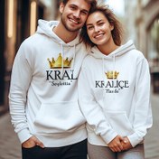 Resim Kral ve Kraliçe Kapşonlu Sevgili Sweatshirt 